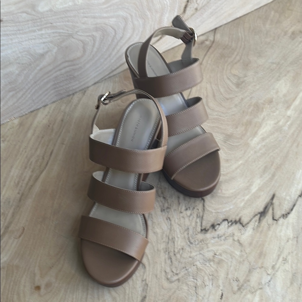 Brown Block Heel Sandals with Ankle Strap